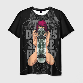 Мужская футболка 3D с принтом The Devils skull skateboard в Кировске, 100% полиэфир | прямой крой, круглый вырез горловины, длина до линии бедер | Тематика изображения на принте: 