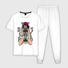Мужская пижама хлопок с принтом Devils skateboard , 100% хлопок | брюки и футболка прямого кроя, без карманов, на брюках мягкая резинка на поясе и по низу штанин
 | 