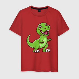 Мужская футболка хлопок с принтом Добрый динозавр в Петрозаводске, 100% хлопок | прямой крой, круглый вырез горловины, длина до линии бедер, слегка спущенное плечо. | 