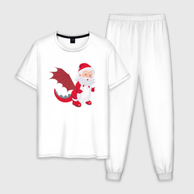 Мужская пижама хлопок с принтом Дед Мороз в костюме дракона в Курске, 100% хлопок | брюки и футболка прямого кроя, без карманов, на брюках мягкая резинка на поясе и по низу штанин
 | 
