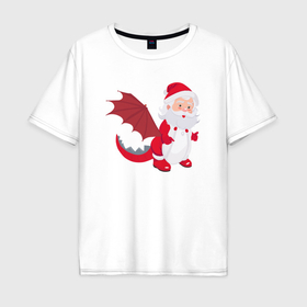 Мужская футболка хлопок Oversize с принтом Дед Мороз в костюме дракона в Тюмени, 100% хлопок | свободный крой, круглый ворот, “спинка” длиннее передней части | Тематика изображения на принте: 