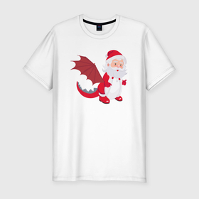 Мужская футболка хлопок Slim с принтом Дед Мороз в костюме дракона в Курске, 92% хлопок, 8% лайкра | приталенный силуэт, круглый вырез ворота, длина до линии бедра, короткий рукав | 