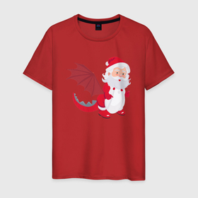 Мужская футболка хлопок с принтом Дед Мороз в костюме дракона в Новосибирске, 100% хлопок | прямой крой, круглый вырез горловины, длина до линии бедер, слегка спущенное плечо. | 