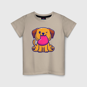 Детская футболка хлопок с принтом Собачка с сердечком в Кировске, 100% хлопок | круглый вырез горловины, полуприлегающий силуэт, длина до линии бедер | 