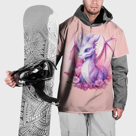 Накидка на куртку 3D с принтом Дракончик с цветами в Тюмени, 100% полиэстер |  | Тематика изображения на принте: 