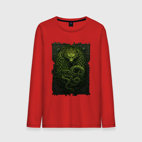 Мужской лонгслив хлопок с принтом Зеленый дракон орнамент в Тюмени, 100% хлопок |  | Тематика изображения на принте: 