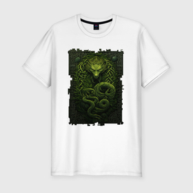 Мужская футболка хлопок Slim с принтом Зеленый дракон орнамент в Кировске, 92% хлопок, 8% лайкра | приталенный силуэт, круглый вырез ворота, длина до линии бедра, короткий рукав | 