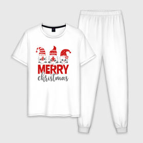 Мужская пижама хлопок с принтом Merry Christmas dwarves в Петрозаводске, 100% хлопок | брюки и футболка прямого кроя, без карманов, на брюках мягкая резинка на поясе и по низу штанин
 | 