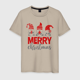 Мужская футболка хлопок с принтом Merry Christmas dwarves в Петрозаводске, 100% хлопок | прямой крой, круглый вырез горловины, длина до линии бедер, слегка спущенное плечо. | 