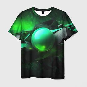 Мужская футболка 3D с принтом Зеленая и черная  абстракция геометрическая в Белгороде, 100% полиэфир | прямой крой, круглый вырез горловины, длина до линии бедер | 