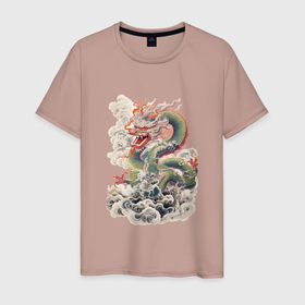 Мужская футболка хлопок с принтом Старинный китайский дракон в Кировске, 100% хлопок | прямой крой, круглый вырез горловины, длина до линии бедер, слегка спущенное плечо. | 