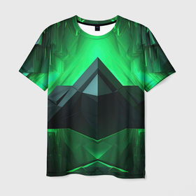 Мужская футболка 3D с принтом Зеленая  абстракция  геометрическая в Кировске, 100% полиэфир | прямой крой, круглый вырез горловины, длина до линии бедер | 