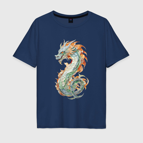 Мужская футболка хлопок Oversize с принтом Китайский дракон витраж в Тюмени, 100% хлопок | свободный крой, круглый ворот, “спинка” длиннее передней части | 