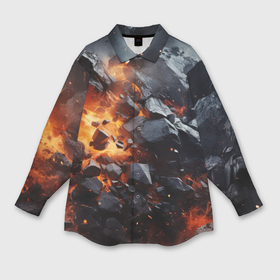 Мужская рубашка oversize 3D с принтом Взрыв камней и плит ,  |  | 