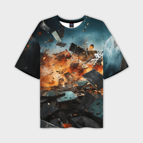 Мужская футболка oversize 3D с принтом Взрыв  плит абстракция в Кировске,  |  | 