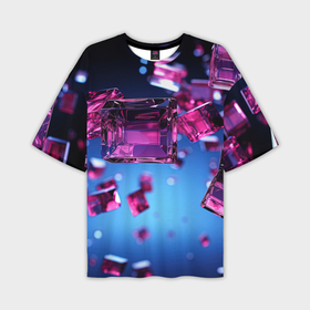 Мужская футболка oversize 3D с принтом Фиолетовые прозрачные кубики в Белгороде,  |  | 