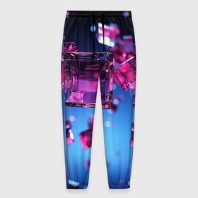 Мужские брюки 3D с принтом Фиолетовые прозрачные кубики в Петрозаводске, 100% полиэстер | манжеты по низу, эластичный пояс регулируется шнурком, по бокам два кармана без застежек, внутренняя часть кармана из мелкой сетки | 