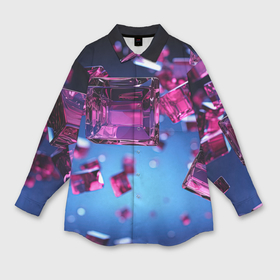 Мужская рубашка oversize 3D с принтом Фиолетовые прозрачные кубики в Кировске,  |  | 