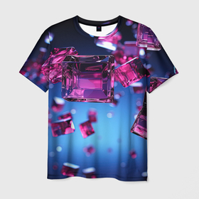 Мужская футболка 3D с принтом Фиолетовые прозрачные кубики в Петрозаводске, 100% полиэфир | прямой крой, круглый вырез горловины, длина до линии бедер | Тематика изображения на принте: 