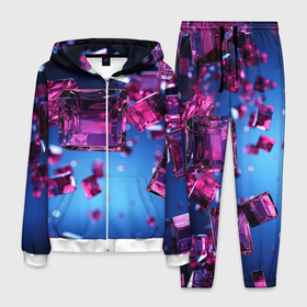 Мужской костюм 3D с принтом Фиолетовые прозрачные кубики в Петрозаводске, 100% полиэстер | Манжеты и пояс оформлены тканевой резинкой, двухслойный капюшон со шнурком для регулировки, карманы спереди | 