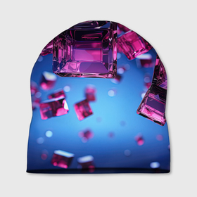 Шапка 3D с принтом Фиолетовые прозрачные кубики в Белгороде, 100% полиэстер | универсальный размер, печать по всей поверхности изделия | Тематика изображения на принте: 