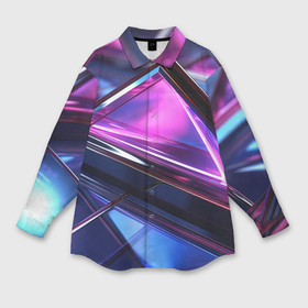 Мужская рубашка oversize 3D с принтом Фиолетовые абстрактные треугольники в Белгороде,  |  | 