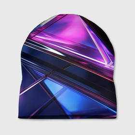 Шапка 3D с принтом Фиолетовые абстрактные треугольники в Новосибирске, 100% полиэстер | универсальный размер, печать по всей поверхности изделия | 