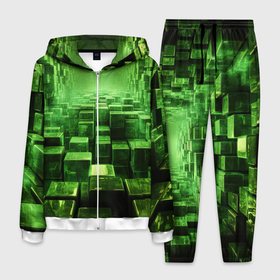 Мужской костюм 3D с принтом Зеленые квадраты в лабиринте в Кировске, 100% полиэстер | Манжеты и пояс оформлены тканевой резинкой, двухслойный капюшон со шнурком для регулировки, карманы спереди | 