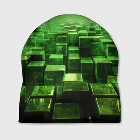 Шапка 3D с принтом Зеленые квадраты в лабиринте в Кировске, 100% полиэстер | универсальный размер, печать по всей поверхности изделия | 