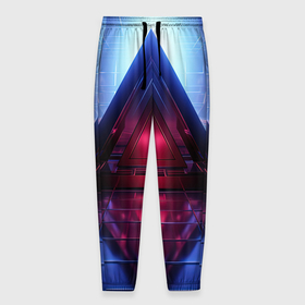 Мужские брюки 3D с принтом Фиолетовое свечение за треугольной абстракцией в Тюмени, 100% полиэстер | манжеты по низу, эластичный пояс регулируется шнурком, по бокам два кармана без застежек, внутренняя часть кармана из мелкой сетки | 