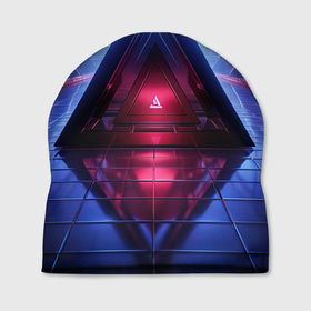 Шапка 3D с принтом Фиолетовое свечение за треугольной абстракцией в Тюмени, 100% полиэстер | универсальный размер, печать по всей поверхности изделия | Тематика изображения на принте: 