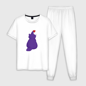 Мужская пижама хлопок с принтом Котик играет с сердецком в Курске, 100% хлопок | брюки и футболка прямого кроя, без карманов, на брюках мягкая резинка на поясе и по низу штанин
 | 