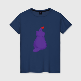 Женская футболка хлопок с принтом Котик играет с сердецком в Курске, 100% хлопок | прямой крой, круглый вырез горловины, длина до линии бедер, слегка спущенное плечо | 