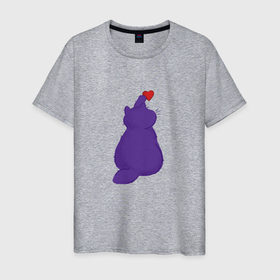 Мужская футболка хлопок с принтом Котик играет с сердецком в Тюмени, 100% хлопок | прямой крой, круглый вырез горловины, длина до линии бедер, слегка спущенное плечо. | 