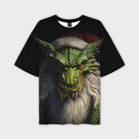 Мужская футболка oversize 3D с принтом Злой дракон в костюме Санты ,  |  | Тематика изображения на принте: 