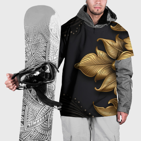 Накидка на куртку 3D с принтом Золотые объемные листья на черном фоне в Екатеринбурге, 100% полиэстер |  | 