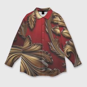 Мужская рубашка oversize 3D с принтом Золотые объемные листья на красном фоне в Новосибирске,  |  | Тематика изображения на принте: 