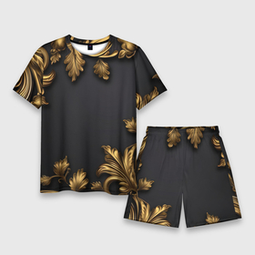 Мужской костюм с шортами 3D с принтом Золотые объемные листья в Ухте,  |  | 