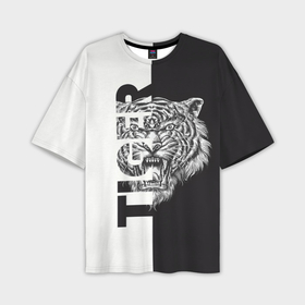 Мужская футболка oversize 3D с принтом Тигр  чёрно белое в Санкт-Петербурге,  |  | Тематика изображения на принте: 