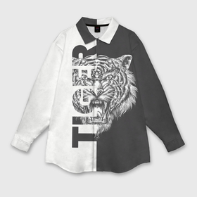 Мужская рубашка oversize 3D с принтом Тигр  чёрно белое ,  |  | 