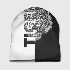 Шапка 3D с принтом Тигр  чёрно белое в Курске, 100% полиэстер | универсальный размер, печать по всей поверхности изделия | 