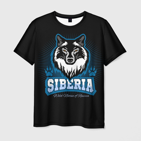Мужская футболка 3D с принтом Сибирь   волк , 100% полиэфир | прямой крой, круглый вырез горловины, длина до линии бедер | 