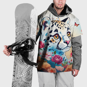 Накидка на куртку 3D с принтом Мультяшный леопард в цветах в Тюмени, 100% полиэстер |  | 