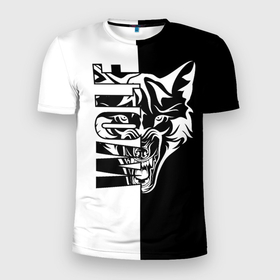 Мужская футболка 3D Slim с принтом Волк   чёрно белое в Белгороде, 100% полиэстер с улучшенными характеристиками | приталенный силуэт, круглая горловина, широкие плечи, сужается к линии бедра | 
