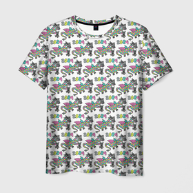 Мужская футболка 3D с принтом Паттерн детский со Змеем Горынычем в Кировске, 100% полиэфир | прямой крой, круглый вырез горловины, длина до линии бедер | 