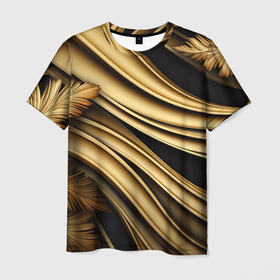 Мужская футболка 3D с принтом Золотая  объемная  абстракция в Кировске, 100% полиэфир | прямой крой, круглый вырез горловины, длина до линии бедер | 