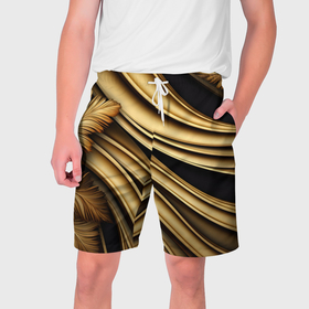 Мужские шорты 3D с принтом Золотая  объемная  абстракция в Кировске,  полиэстер 100% | прямой крой, два кармана без застежек по бокам. Мягкая трикотажная резинка на поясе, внутри которой широкие завязки. Длина чуть выше колен | 