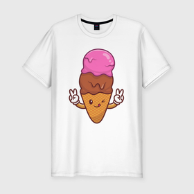 Мужская футболка хлопок Slim с принтом Happy ice cream , 92% хлопок, 8% лайкра | приталенный силуэт, круглый вырез ворота, длина до линии бедра, короткий рукав | Тематика изображения на принте: 