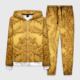 Мужской костюм 3D с принтом Золото объемные узоры в Курске, 100% полиэстер | Манжеты и пояс оформлены тканевой резинкой, двухслойный капюшон со шнурком для регулировки, карманы спереди | 