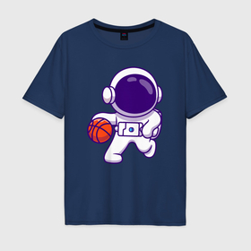 Мужская футболка хлопок Oversize с принтом Баскетболист космонавт в Тюмени, 100% хлопок | свободный крой, круглый ворот, “спинка” длиннее передней части | Тематика изображения на принте: 